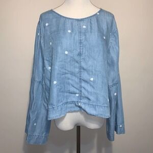 Cloth & Stone Chambray Tie Back Bell Sleeve Dot Top